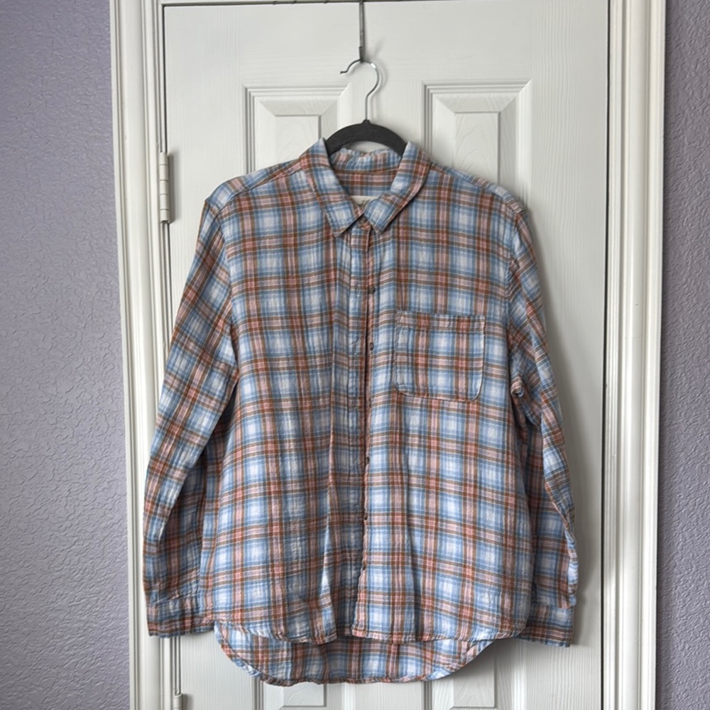 Universal Thread Blue and Orange Plaid Shirt